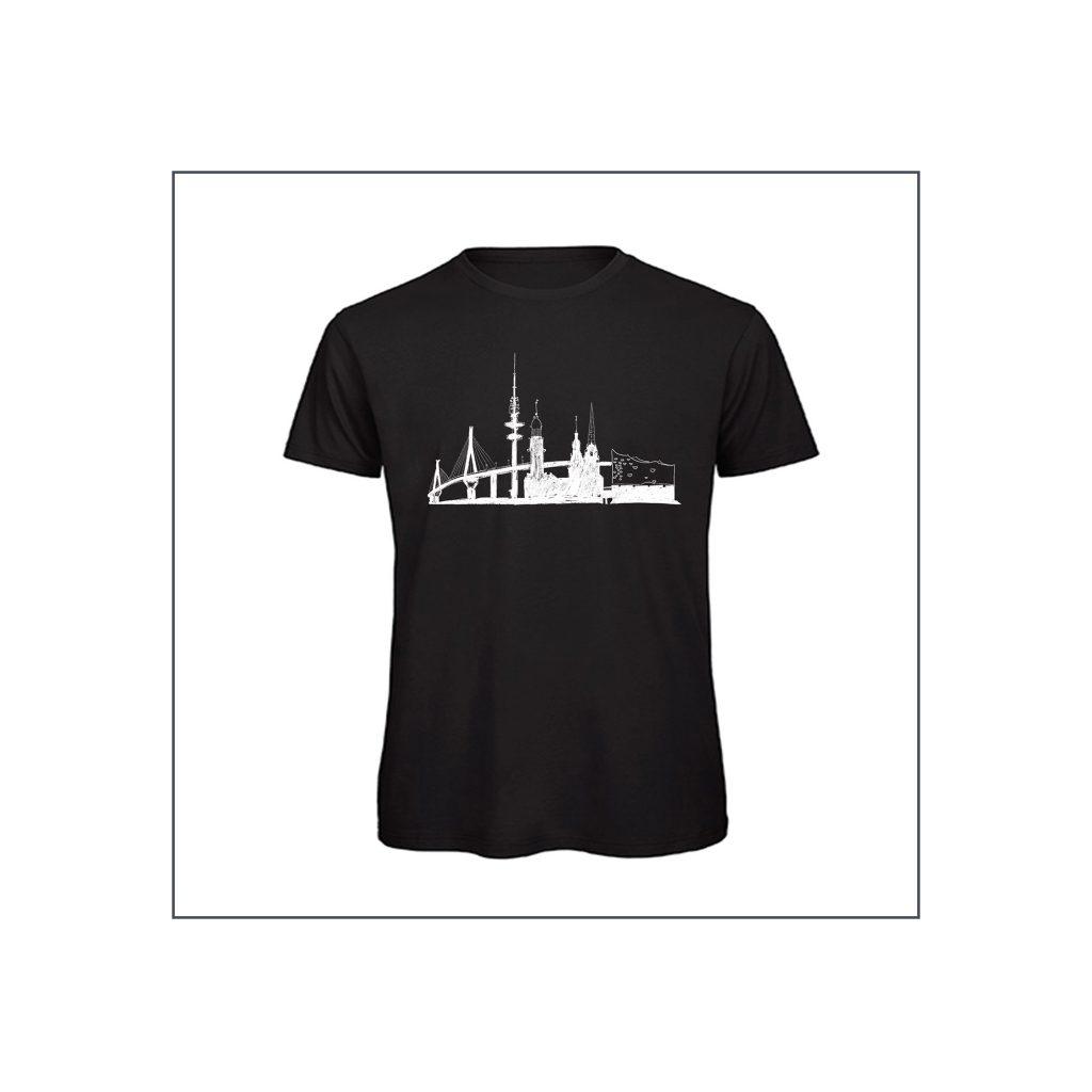 Ireen Alshut schwarzes T-Shirt mit weißer Hamburg Silhouette